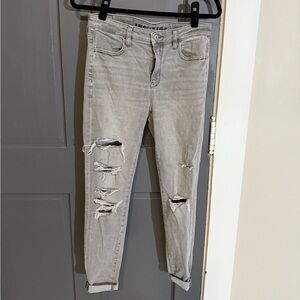 American Eagle Outfitters Light Gray Ripped Skinny Jeans